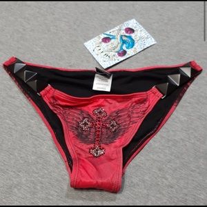 Sinful by Affliction Red Black Bikini Bottoms Small NWT
